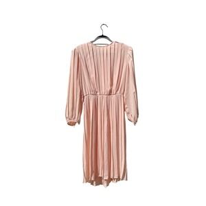 Vintage Monica Richards Pleated Long‎ Sleeve Blush Colored Midi Dress, Petite 16